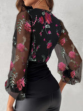 Load image into Gallery viewer, Floral Sequin Embellished V-Neck Top - Sheer Long Sleeves - Effortless Style for Spring &amp; Fall - Shop &amp; Buy
