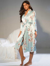 Load image into Gallery viewer, Floral Tie Waist Long Sleeve Robe - Shop &amp; Buy
