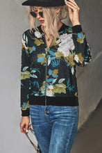 Load image into Gallery viewer, Floral Zip Up Ribbed Trim Bomber Jacket - Shop &amp; Buy