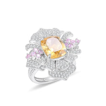 Load image into Gallery viewer, Flower Gemstone Ring Natural Rose Quartz Statement Ring in 925 Sterling Silver Luxury Bridal Jewelry Gift For Her - Shop &amp; Buy