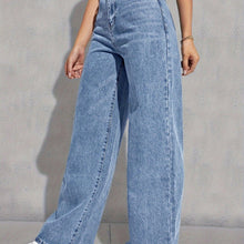 Load image into Gallery viewer, Flvsun Plain High Waist Wide Leg Jeans For Women, Street Style Casual Denim Pants - Shop &amp; Buy
