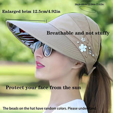 Load image into Gallery viewer, Foldable Sun Hat with UV Protection - Trendy Beaded Flower Decor Visor for Women - Polyester Knit Inelastic Sun Hat - Shop &amp; Buy
