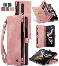 Load image into Gallery viewer, for Samsung Galaxy Z fold 4 Wallet Case, Durable PU Leather Magnetic Wallet Flip Lanyard Strap Wristlet Zipper Card Holder Case - Shop &amp; Buy
