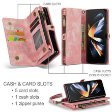 Load image into Gallery viewer, for Samsung Galaxy Z fold 4 Wallet Case, Durable PU Leather Magnetic Wallet Flip Lanyard Strap Wristlet Zipper Card Holder Case - Shop &amp; Buy
