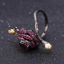Load image into Gallery viewer, GEM&#39;S BALLET 1.00Ct Natural Rhodolite Garnet Rose Flower Ring 925 Sterling Silver Handmade Adjustable Open Ring for Women Bijoux - Shop &amp; Buy
