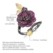 Load image into Gallery viewer, GEM&#39;S BALLET 1.00Ct Natural Rhodolite Garnet Rose Flower Ring 925 Sterling Silver Handmade Adjustable Open Ring for Women Bijoux - Shop &amp; Buy
