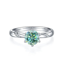 Load image into Gallery viewer, GEM&#39;S BALLET 1.0Ct 6.5mm Round Lace Design Moissanite Engagement Ring with Claw Prongs 925 Sterling Silver Green Moissanite Ring - Shop &amp; Buy
