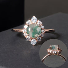Load image into Gallery viewer, GEM&#39;S BALLET 1.0CT 6mm Round Cut Natural Moss Agate Cluster Halo Engagement Rings in 925 Sterling Silver For Women Wedding - Shop &amp; Buy
