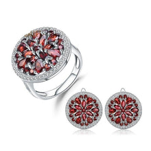 Load image into Gallery viewer, GEM&#39;S BALLET 11.65Ct Natural Red Garnet Earrings Cocktail Ring Set 925 Sterling Silver Gemstone Vintage Jewelry Set For Women - Shop &amp; Buy