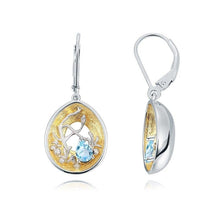 Load image into Gallery viewer, GEM&#39;S BALLET 18k gold over 925 silver two tone Handmade Branch bud Natural Swiss Blue Topaz Woman’s Statement Retro Earrings - Shop &amp; Buy
