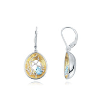 Load image into Gallery viewer, GEM&#39;S BALLET 18k gold over 925 silver two tone Handmade Branch bud Natural Swiss Blue Topaz Woman’s Statement Retro Earrings - Shop &amp; Buy