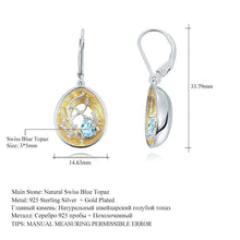 Load image into Gallery viewer, GEM&#39;S BALLET 18k gold over 925 silver two tone Handmade Branch bud Natural Swiss Blue Topaz Woman’s Statement Retro Earrings - Shop &amp; Buy
