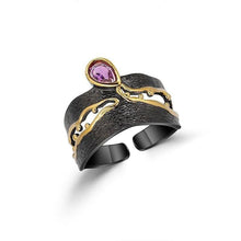 Load image into Gallery viewer, GEM&#39;S BALLET 925 Silver Handmade Golden Bead Honey Raindrop Triangle Natural Amethyst Woman’s Statement Adjustable Band Ring - Shop &amp; Buy
