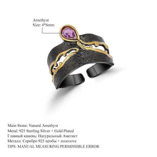 Load image into Gallery viewer, GEM&#39;S BALLET 925 Silver Handmade Golden Bead Honey Raindrop Triangle Natural Amethyst Woman’s Statement Adjustable Band Ring - Shop &amp; Buy