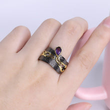 Load image into Gallery viewer, GEM&#39;S BALLET 925 Silver Handmade Golden Bead Honey Raindrop Triangle Natural Amethyst Woman’s Statement Adjustable Band Ring - Shop &amp; Buy
