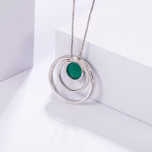 Load image into Gallery viewer, GEM&#39;S BALLET 925 Sterling Silver Double Circle Pendant Shiny Paved Natural Green Agate Gemstone Pendant Necklace For Women - Shop &amp; Buy