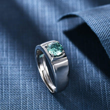 Load image into Gallery viewer, GEM&#39;S BALLET 925 Sterling Silver Men Engagement Ring 1.0Ct 6.5mm Green Color Moissanite Adjustable Rings - Shop &amp; Buy
