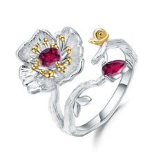 Load image into Gallery viewer, GEM&#39;S BALLET Natural Rhodolite Garnet Ring 925 Sterling Silver Handmade Blooming Poppies Flower Rings for Women Fine Jewelry - Shop &amp; Buy
