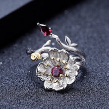 Load image into Gallery viewer, GEM&#39;S BALLET Natural Rhodolite Garnet Ring 925 Sterling Silver Handmade Blooming Poppies Flower Rings for Women Fine Jewelry - Shop &amp; Buy
