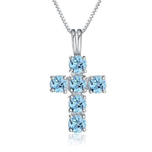 Load image into Gallery viewer, Gem&#39;s Ballet Natural Swiss Blue Topaz 925 Sterling Silver Gemstone Cross Pendant Necklaces for Women Fine Jewelry Collares - Shop &amp; Buy

