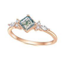 Load image into Gallery viewer, GEM&#39;S BALLET Unique 0.63Ct 5x5mm Square Shape Natural Moss Agate Engagement Ring in 925 Sterling Silver Women&#39;s Promise Ring - Shop &amp; Buy
