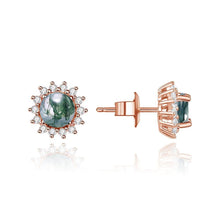 Load image into Gallery viewer, GEM&#39;S BALLET Unique 1.0Ct 6mm Round Cut Moss Agate Snowflake Halo Studs Earrings in 925 Sterling Silver Women Wedding Earrings - Shop &amp; Buy
