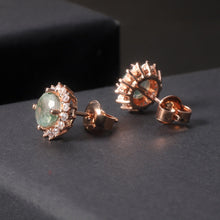Load image into Gallery viewer, GEM&#39;S BALLET Unique 1.0Ct 6mm Round Cut Moss Agate Snowflake Halo Studs Earrings in 925 Sterling Silver Women Wedding Earrings - Shop &amp; Buy

