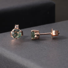 Load image into Gallery viewer, GEM&#39;S BALLET Unique 1.2Ct 5mm Round Cut Moss Agate Stacked Studs Earrings in 925 Sterling Silver Women Wedding Earrings - Shop &amp; Buy
