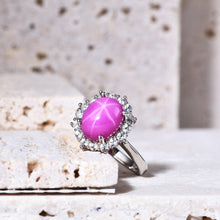 Load image into Gallery viewer, Gemstone Cocktail Ring Lab Blue Lindy Star Sapphire Halo Engagement Rings in 925 Sterling Silver Gift For Her - Shop &amp; Buy
