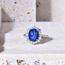 Load image into Gallery viewer, Gemstone Cocktail Ring Lab Blue Lindy Star Sapphire Halo Engagement Rings in 925 Sterling Silver Gift For Her - Shop &amp; Buy
