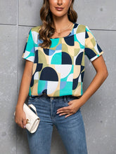 Load image into Gallery viewer, Geo Print Crew Neck Blouse, Casual Short Sleeve Blouse For Spring &amp; Summer, Women&#39;s Clothing - Shop &amp; Buy
