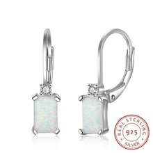 Load image into Gallery viewer, Geometric 925 Sterling Silver Hoop Earrings Rectangular Created White Fire Opal Earrings Fine Jewelry Accessories - Shop &amp; Buy
