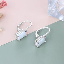 Load image into Gallery viewer, Geometric 925 Sterling Silver Hoop Earrings Rectangular Created White Fire Opal Earrings Fine Jewelry Accessories - Shop &amp; Buy
