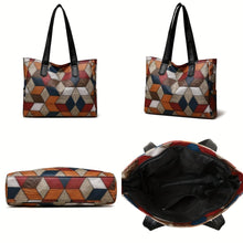 Load image into Gallery viewer, Geometric Patchwork Tote Bag For Women, Faux Leather Shoulder Bag, Stylish Shopper Handbag - Shop &amp; Buy
