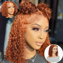 Load image into Gallery viewer, Ginger Orange Charm - Short Curly Wavy Human Hair Bob Wig with 13x4 Lace Frontal, 180% Density, Pre-Plucked &amp; Baby Hair - Shop &amp; Buy
