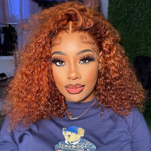 Load image into Gallery viewer, Ginger Orange Charm - Short Curly Wavy Human Hair Bob Wig with 13x4 Lace Frontal, 180% Density, Pre-Plucked &amp; Baby Hair - Shop &amp; Buy
