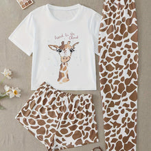 Load image into Gallery viewer, Giraffe Print Pajama Set - Short Sleeve Crew Neck Top &amp; Leopard Shorts or Pants - Soft, Stylish Womens Sleepwear &amp; Loungewear - Shop &amp; Buy
