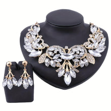 Load image into Gallery viewer, Glamorous Flower Jewelry Set - Dangle Earrings &amp; Necklace with Sparkling Rhinestones - Shop &amp; Buy
