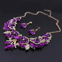Load image into Gallery viewer, Glamorous Flower Jewelry Set - Dangle Earrings &amp; Necklace with Sparkling Rhinestones - Shop &amp; Buy
