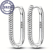 Load image into Gallery viewer, Glamorous S925 Sterling Silver Snake Bone Pattern Earrings - U-Shaped Hoop with Oval Glam for Women - Shop &amp; Buy
