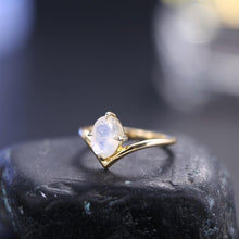 Load image into Gallery viewer, Gold Curved Ring Natural Milky Blue Moonstone Wedding Engagement Rings in 925 Sterling Silver Healing Gift - Shop &amp; Buy
