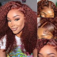 Load image into Gallery viewer, Goodbye Knots 24 Human Hair Wig - Jerry Curly Reddish Brown, Seamless Ear-to-Ear Lace Front - Shop &amp; Buy
