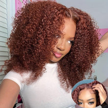 Load image into Gallery viewer, Goodbye Knots 24 Human Hair Wig - Jerry Curly Reddish Brown, Seamless Ear-to-Ear Lace Front - Shop &amp; Buy
