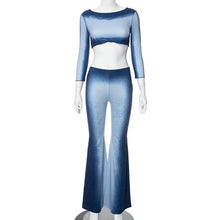 Load image into Gallery viewer, Gradient Casual Two Piece Set for Women Sexy O Neck Crop Top + Wide Leg Pants Slim Streetwear Outfits Lounge Wear Workout Suits - Shop &amp; Buy
