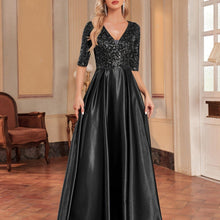 Load image into Gallery viewer, Half Sleeve Sequin Decor Bridesmaid Dress, Elegant V-neck Floor Length A-line Dress For Wedding Party - Shop &amp; Buy
