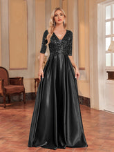 Load image into Gallery viewer, Half Sleeve Sequin Decor Bridesmaid Dress, Elegant V-neck Floor Length A-line Dress For Wedding Party - Shop &amp; Buy
