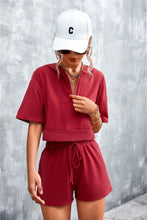 Load image into Gallery viewer, Half Zip Cropped Hooded T-Shirt and Shorts Set - Shop &amp; Buy