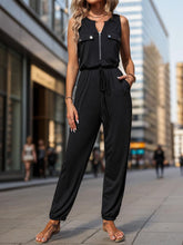 Load image into Gallery viewer, Half Zip Sleeveless Jumpsuit with Pockets - Shop &amp; Buy
