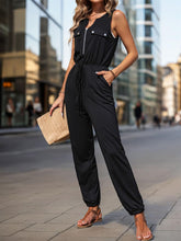 Load image into Gallery viewer, Half Zip Sleeveless Jumpsuit with Pockets - Shop &amp; Buy
