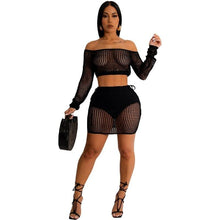 Load image into Gallery viewer, Hand Crochet Knitted 2pcs Bikini Cover Up Set Stapless Long Sleeve Hollow Out Crop Top And Lace Up See Through Holiday Skirts - Shop &amp; Buy